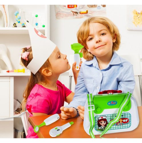 Kis doktor játékszett, hordozható műanyag táskában