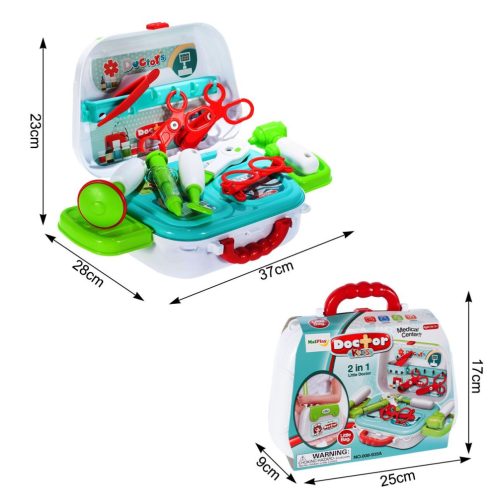 Kis doktor játékszett, hordozható műanyag táskában