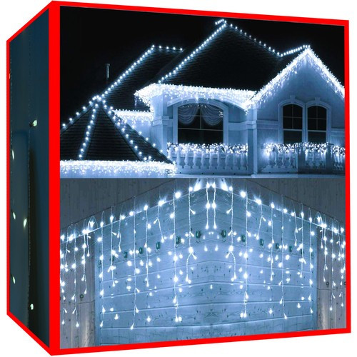 Karácsonyi fények - 300 LED függöny hideg fehér