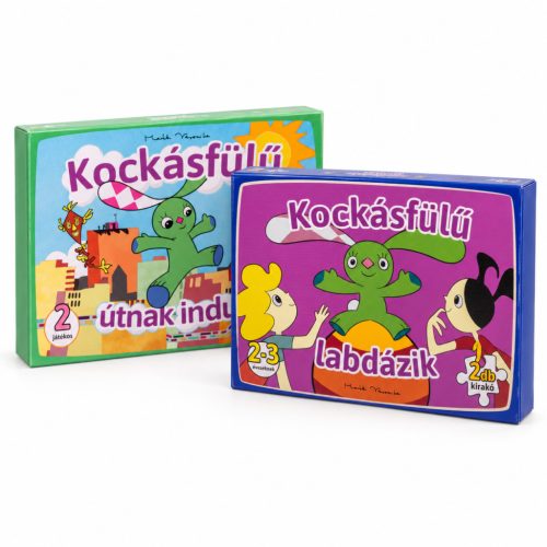 Kockásfülű nyúl Útnak indul társasjáték és Labdázik kirakókészlet csomag